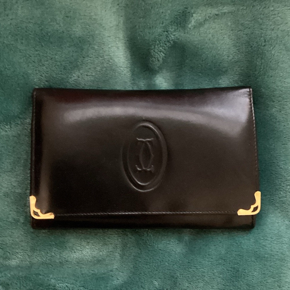 Cartier Black Leather Wallet with Gold Detail